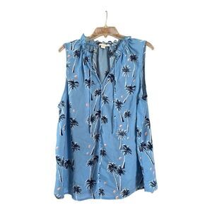Women’s Blue Sleeveless Top with Palm Tree Print, 1X
